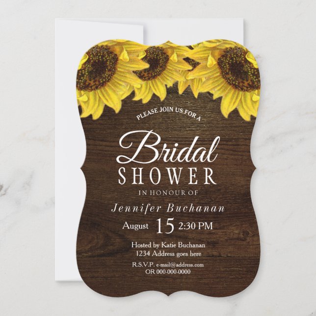Dark Wood Sunflower Bridal Shower Invitation (Front)