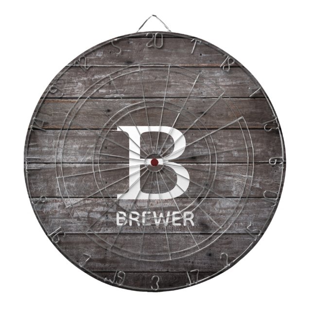 Dark Wood Texture Monogram Dartboard (Front)