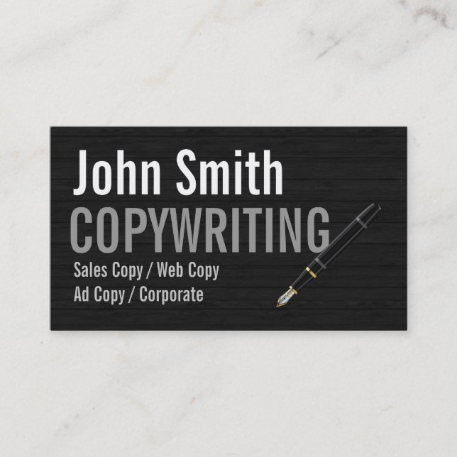 Dark Wood Typography Copywriting Business Card (Front)