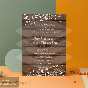 Dark Wood White Floral Wedding Invitation