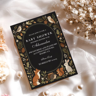 Dark Woodland Animals Baby Shower Invitation