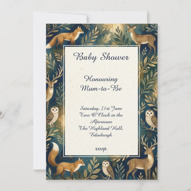 Dark Woodland Baby Shower Invitation (Front)