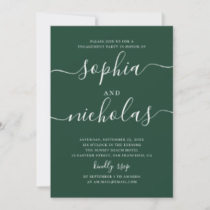 Dark Woodland Green Engagement Party   Script Invitation