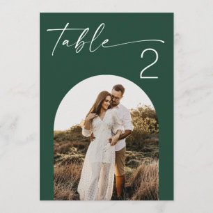 Dark Woodland Green Photo Wedding Table Number