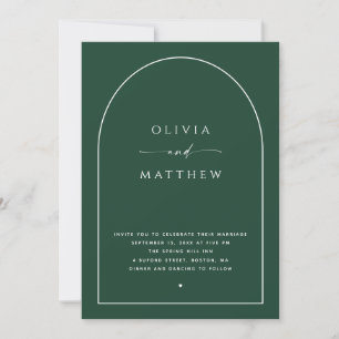 Dark Woodland Green Wedding Arch Photo + QR Code Invitation
