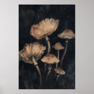 Dark Woodland Mushroom Art Fungi Botanical Print