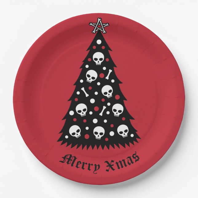 Dark Xmas Tree Paper Plate (Front)