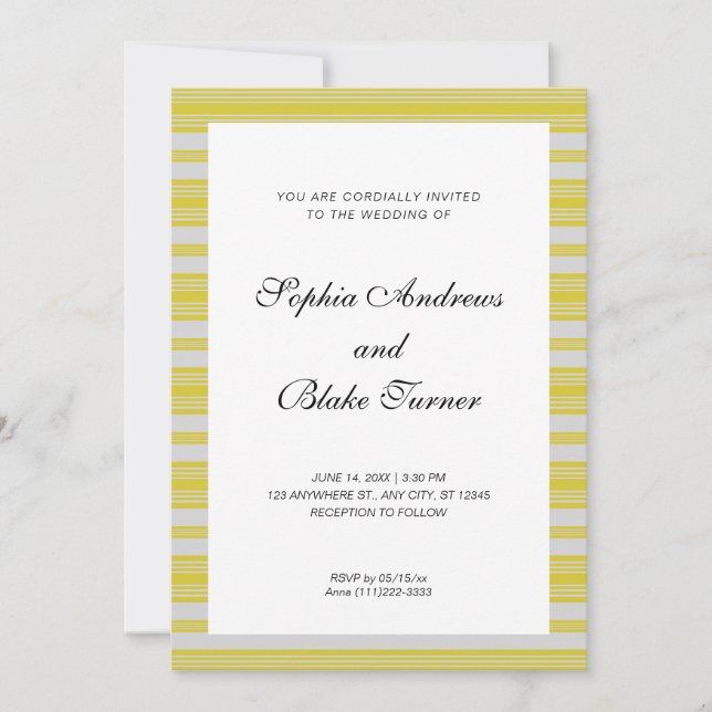 Dark Yellow and White Stripes Modern Wedding Invitation (Front)