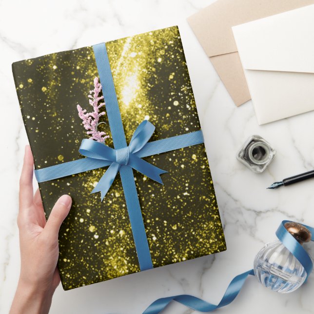 Dark yellow black abstract galaxy wrapping paper (Gifting)