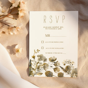 Dark yellow ivory white brown floral RSVP Invitation