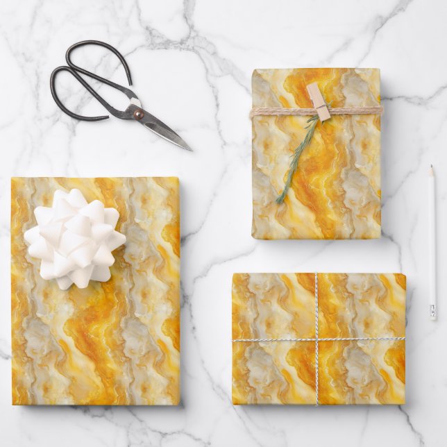 Dark Yellow & Light Yellow Marble Wrapping Paper Sheet (Front)