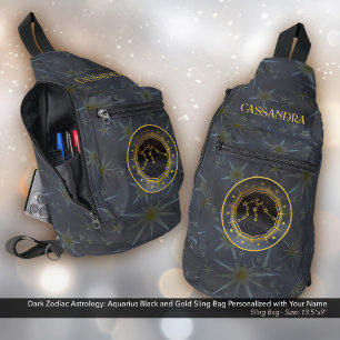 Dark Zodiac Astrology: Aquarius Black Gold Name Sling Bag