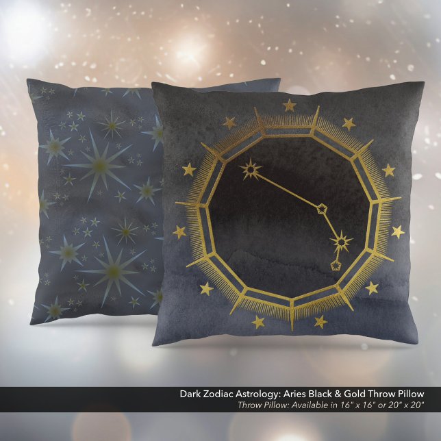 Dark Zodiac Astrology: Aries Black & Gold Cushion (Dark Zodiac Astrology: Aries Black & Gold Square Throw Pillow)