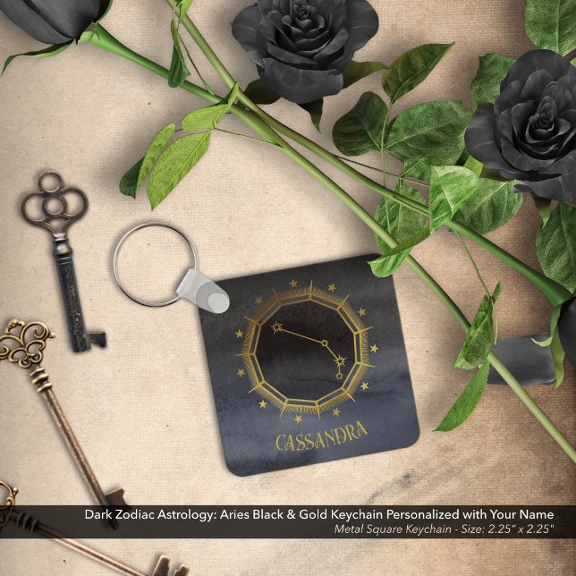 Dark Zodiac Astrology: Aries Black Gold Name Key Ring (Dark Zodiac Astrology: Aries Black & Gold Keychain Personalized with Your Name)