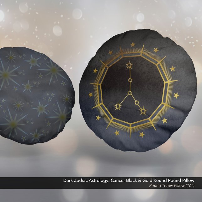 Dark Zodiac Astrology: Cancer Black & Gold Round Round Cushion (Dark Zodiac Astrology: Cancer Black & Gold Round Round Pillow - Size 16")