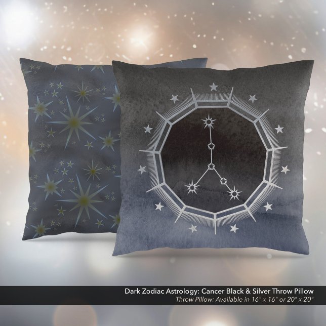 Dark Zodiac Astrology: Cancer Black & Silver Cushion (Dark Zodiac Astrology: Cancer Black & Silver Square Throw Pillow)