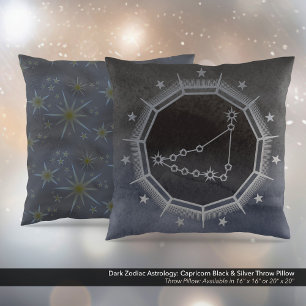 Dark Zodiac Astrology: Capricorn Black & Silver Cushion