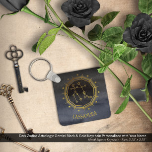 Dark Zodiac Astrology: Gemini Black Gold Name Key Ring