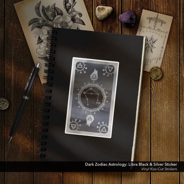 Dark Zodiac Astrology: Libra Black & Silver (Dark Zodiac Astrology: Libra Black & Silver Sticker - Vinyl Kiss-Cut Sticker)