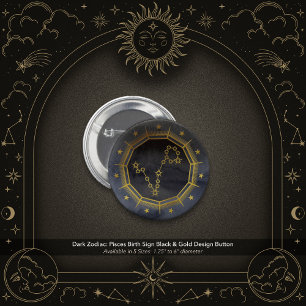 Dark Zodiac Astrology: Pisces Black & Gold 6 Cm Round Badge