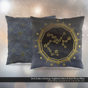 Dark Zodiac Astrology: Sagittarius Black & Gold Cushion