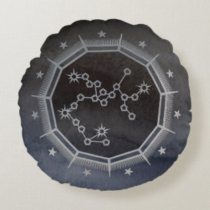 Dark Zodiac Astrology: Sagittarius Black & Silver Round Cushion