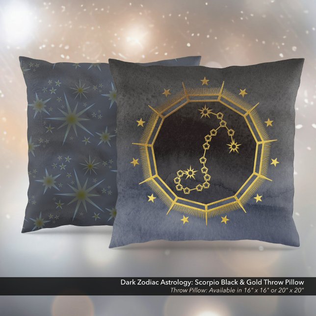 Dark Zodiac Astrology: Scorpio Black & Gold Cushion (Dark Zodiac Astrology: Scorpio Black & Gold Square Throw Pillow)