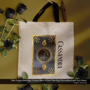 Dark Zodiac Astrology: Scorpio Black Gold Name Tote Bag