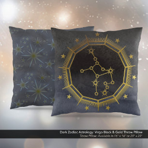 Dark Zodiac Astrology: Virgo Black & Gold Cushion