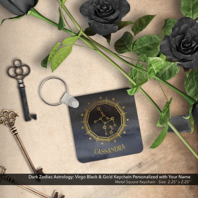 Dark Zodiac Astrology: Virgo Black Gold Name Key Ring (Dark Zodiac Astrology: Virgo Black & Gold Keychain Personalized with Your Name)