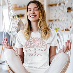 Darker Blush Pink Mandala Balance and Taco Yoga T-Shirt