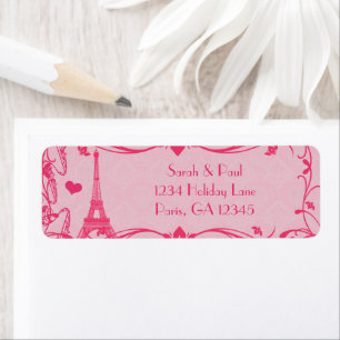 Darker Pink Raspberry Damask Vintage Eiffel Tower Return Address Label