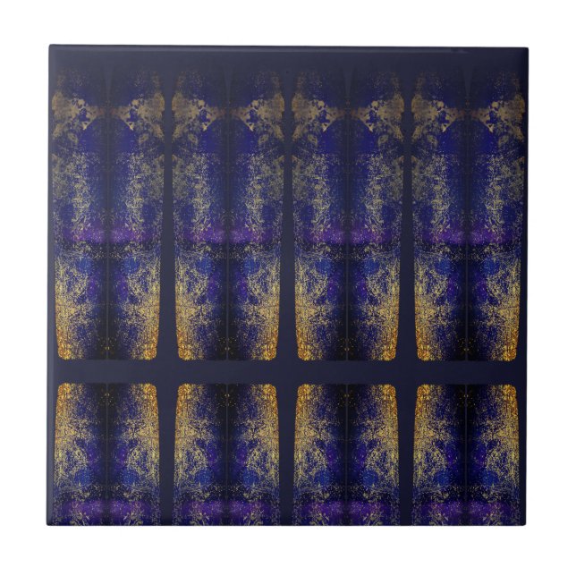 Darker purple faux golden INVERSE astral glam BLUE Ceramic Tile (Front)