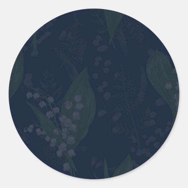 Darkest Blue Lily of the Valley with Green Classic Round Sticker (Front)