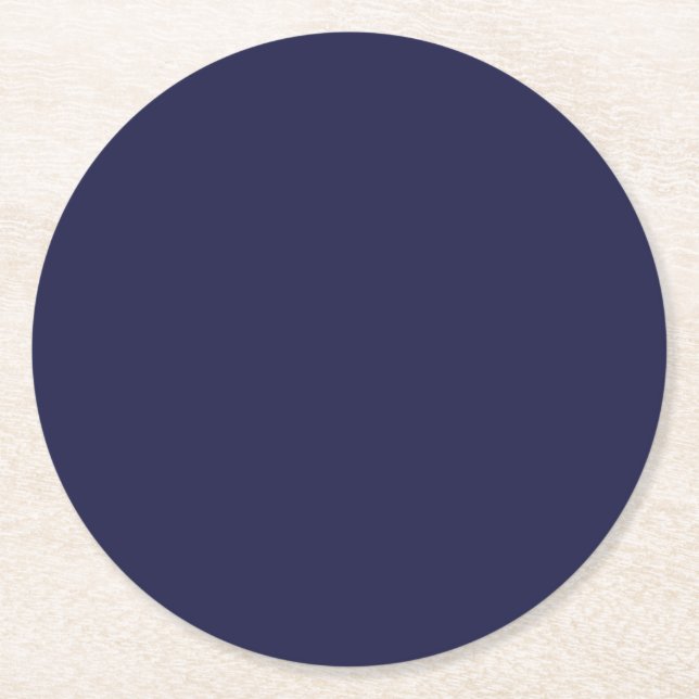 Darkest navy blue solid colour round paper coaster (Front)