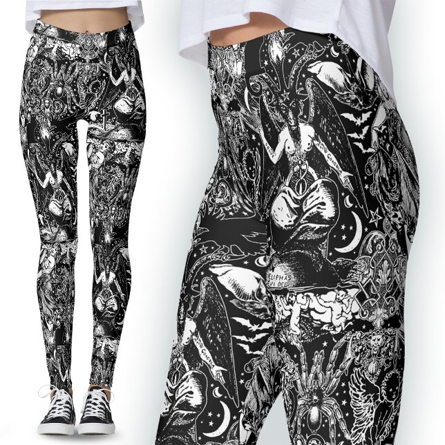 Darkest Satanic White Black Devil Baphomet Gothic Leggings (Creator Uploaded)