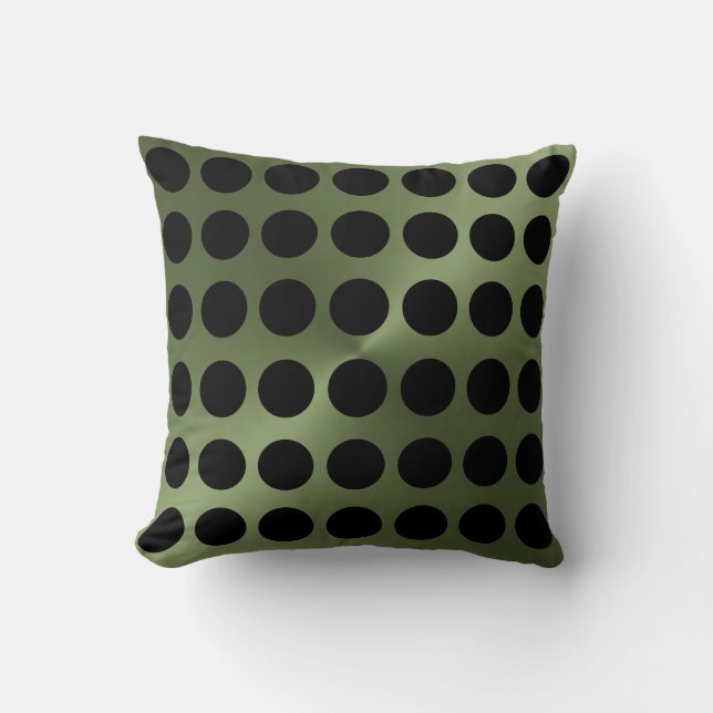 DarkGreen and Black Modern Big Dots Print Cushion (Front)