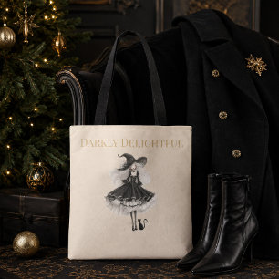 Darkly Delightful – Light Edition Witch & Cat Tote Bag