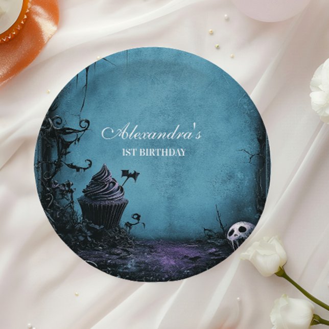 Darkly Elegant Spooky ONE Birthday Paper Plate (Creator Uploaded)
