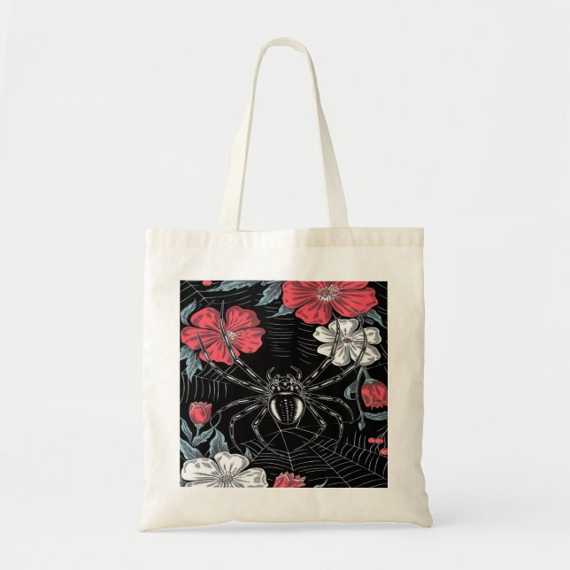 Darkly Romantic Spider Floral Tote Bag (Front)