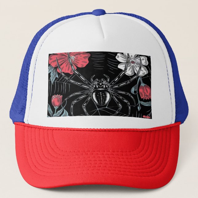 Darkly Romantic Spider Floral Trucker Hat (Front)