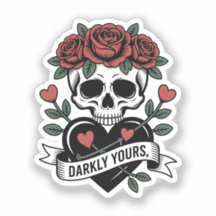 Darkly Yours Graphic: Gothic Skull with Red Roses 