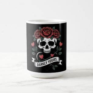 Darkly Yours Graphic: Gothic Skull with Red Roses Coffee Mug