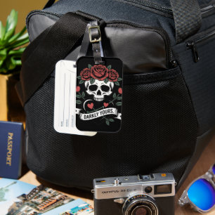 Darkly Yours Graphic: Gothic Skull with Red Roses Luggage Tag