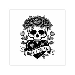 Darkly Yours Graphic: Gothic Skull with Red Roses Self-inking Stamp