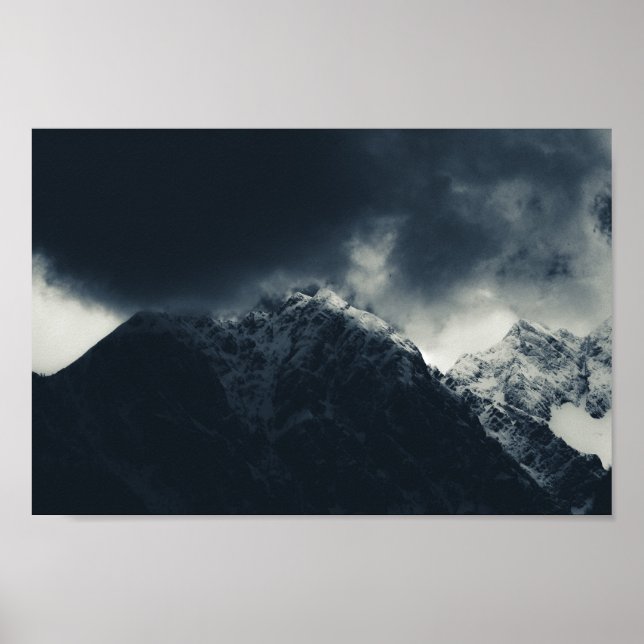 Darkness and storm clouds over mountains poster (Front)