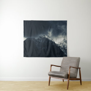 Darkness and storm clouds over mountains tapestry