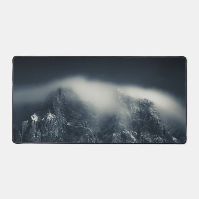 Darkness and white clouds over the mountains desk mat (Front)