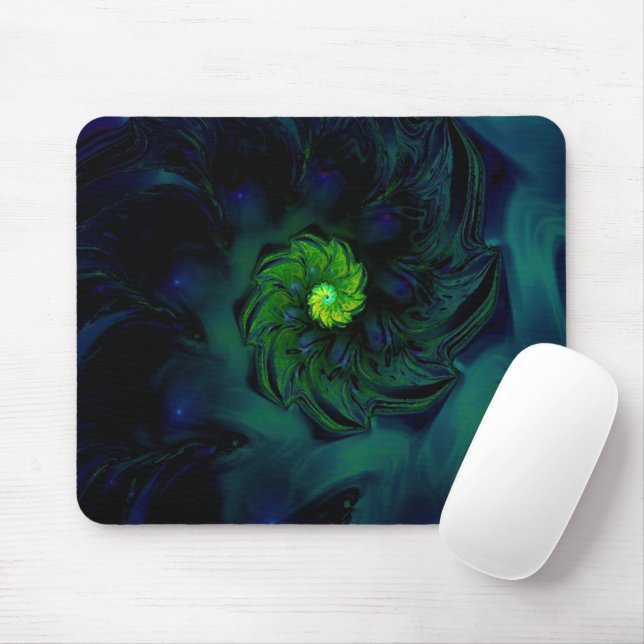 Darkness | Blue and Green Fractal Art Mouse Pad (With Mouse)