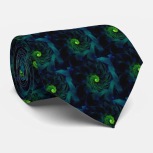 Darkness   Blue and Green Fractal Art Tie